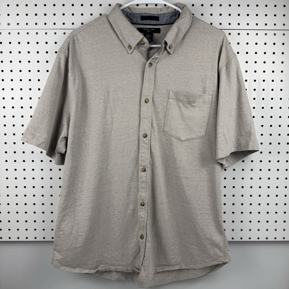 Mark Law Luxury Shirt‎ XL Beige Textured Cotton Button Down Minimalist Neutral